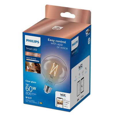Llambë inteligjente Philips WiZ E27, LED 60W, dritë e bardhë e ftohtë dhe e ngrohtë, dimmable