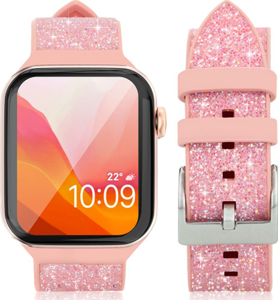 Rrip ore Kingxbar Crystal Fabric për Apple Watch 38/40mm, silikon, me shkëlqim, rozë