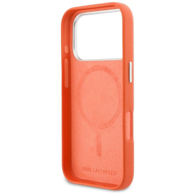 Kapotë telefoni Karl Lagerfeld Karl &amp; Choupette Saffiano MagSafe, për iPhone 17 Pro, portokalli