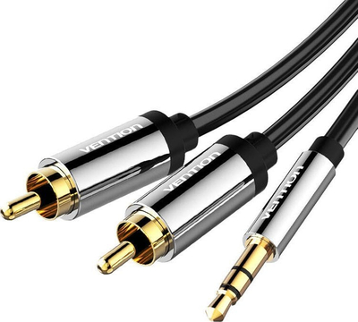Kabllo audio Vention, 3.5mm Jack në 2x RCA, 3m, trup metalik, ngjyrë e zezë