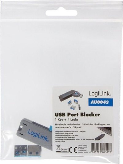Set bllokues USB LogiLink AU0043, 4 copa, me çelës