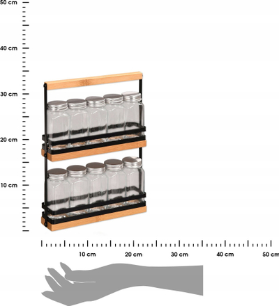 Raft vertikal për erëza Kesper, 10 kavanoza qelqi, bambu FSC dhe metal, 23 x 5.5 x 32 cm, i zi
