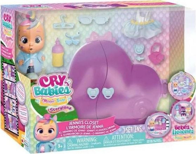 Set loje Cry Babies Magic Tears Jenna Wardrobe, gardërobë me kukull, 15 aksesorë, shumëngjyrësh