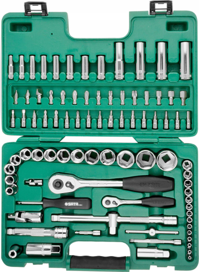 Set çelësa me koka SATA XXL 09013, 86 copa, 1/4" dhe 1/2", me kuti plastike jeshile