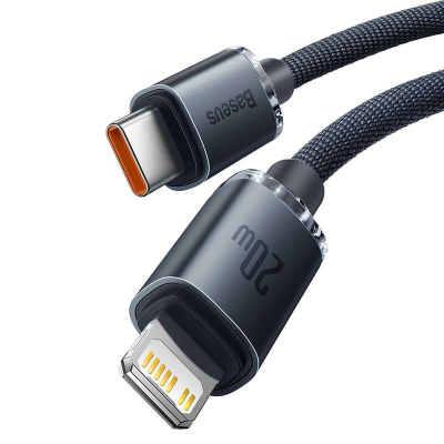 Kabllo USB Baseus Crystal Shine USB C në Lightning, 1.2m, 20W, i zi