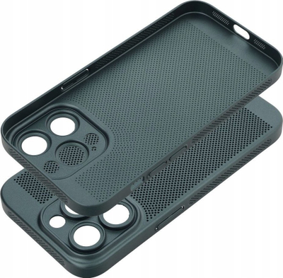 Futrollë telefoni Breezy për iPhone 15 Pro, plastike, me vrima ajrimi, jeshile e errët