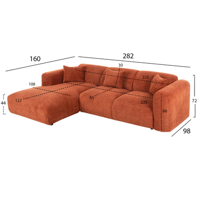 Divan-Shtrat këndor Bricken majtas 110–282×98–160×72 Hcm (HM3275.03L), kuqe