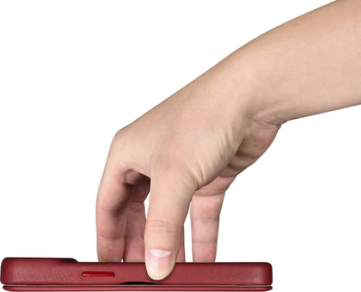 Këllëf folio ICarer CE për iPhone 14, lëkurë e vërtetë, MagSafe, i kuq