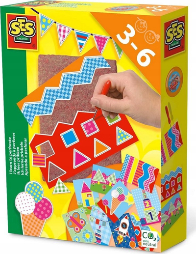 Set kreativ për perforim SES Creative I Learn to Perforate, për fëmijë 3+, shumëngjyrësh