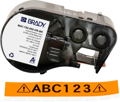 Kasetë etiketuese Brady M4C-750-595-OR-BK, vinil 19 mm x 7.6 m, portokalli me shkrim të zi
