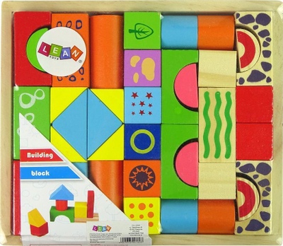 Lodër puzzle me blloqe druri Leantoys, në formë kështjelle, me ngjyra shumëngjyrëshe