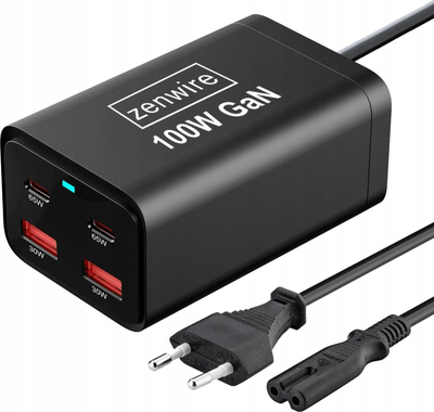 Karikues rrjeti Zenwire GaN 3, 100W, 2x USB‑C, 2x USB‑A, me kabllo rryme