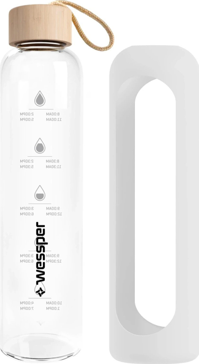 Стаклено шише за вода Wessper B1, 500 ml, со мотивирачка скала, бело