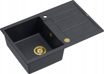 Lavaman kuzhine granit GraniteQ Morgan 111, 1 kupë, sistem Push To Open, i zi Black Diamond me elemente floriri