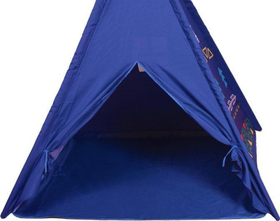 Çadër loje për kalamaj ECOTOYS Teepee 8179, strukturë druri, me dritare, blu me dizajn