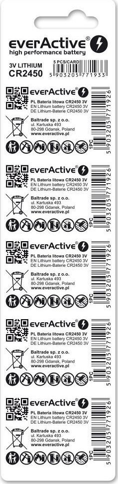 Bateri litium EverActive CR2450, set me 5 copë