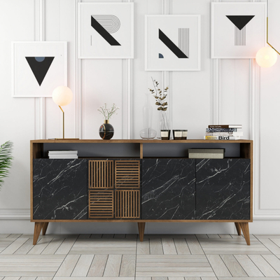 Konsolë Hommy Craft Milan 160, 160x78x35 cm, dekor arre, mermer i zi