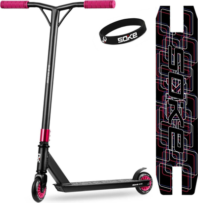 Тротинет за трикови Soke Evo, до 100 kg, тркала 100 mm ABEC-9, црн со розова