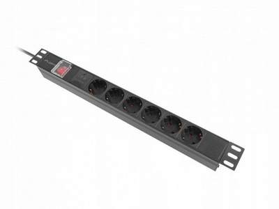 Prizë rryme rack Lanberg PDU, 6x Schuko, 19", 2m, e zezë