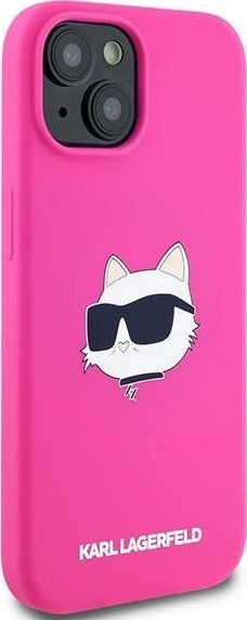 Kapak telefoni Karl Lagerfeld Choupette Head MagSafe për iPhone 15 Plus 14 Plus, silikon, rozë