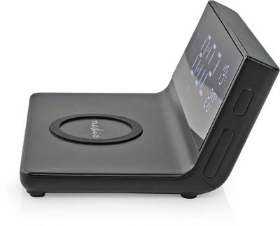 Orë alarmi Nedis CLWA011BK me karikues wireless Qi 15W, dalje USB A, e zezë