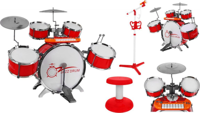 Bateri lodër Jazz Drum, me tastierë edhe mikrofon, 66 cm, e kuqe