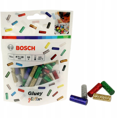 Shkopinj ngjitës me shkëlqim Bosch Gluey, 70 copë, me ngjyra të ndryshme