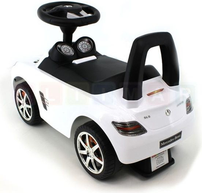 Makina lodër shtytëse Multistore Mercedes SLS, Ride-on për kalamaj, timon me melodi, e bardhë