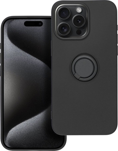 Kapak silikoni me unazë për telefon Apple iPhone 15 Pro Max, për ta mbrojt, i zi