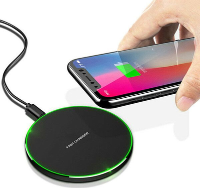 Karikues wireless Fast Charger Qi, karikim i shpejtë, bazë rrethore, i zi