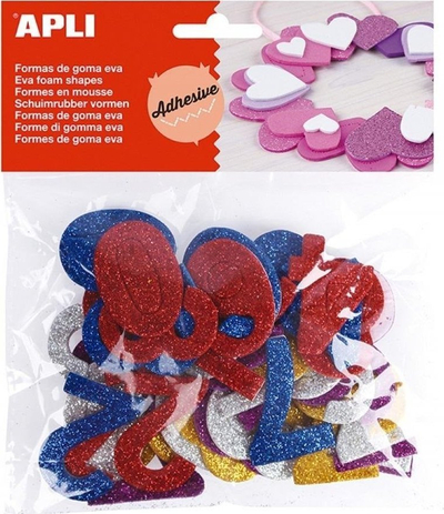 Ngjitëse me numra Apli Glitter, vetëngjitëse, 50 copë, shumëngjyrëshe