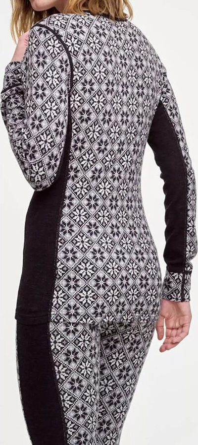 Bluzë termike për gra Kari Traa Rose LS, 100% lesh merino, me mëngë të gjata, e zezë me motiv