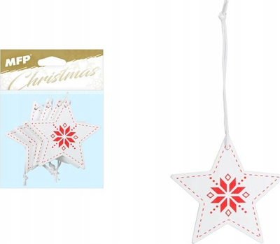 Set zbukurimi MFP Wooden Star, dru, 4 copë, 5 cm, e bardhë