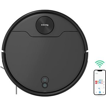Robot fshese Siguro RV-M300B TURBOVac Navigator, me lazer për orientim, me aplikacion n’telefon, ngjyrë e zezë