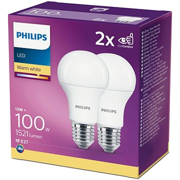Llambë LED Philips, 13-100W, E27 2700K, set 2 copë