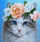 Set mozaik me diamante Cat in Diadem with Roses, 30x40cm, pikturë murale, shumëngjyrësh