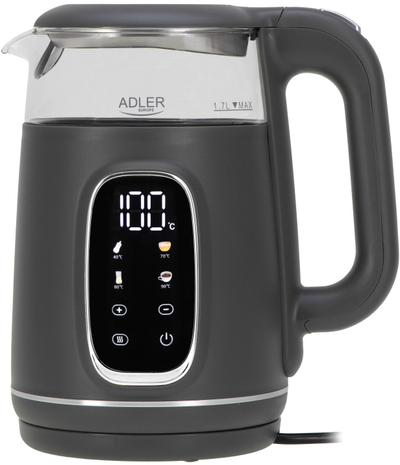 Çajnik elektrik Adler AD 1305, 1.7L, kontroll me prekje, gri argjend