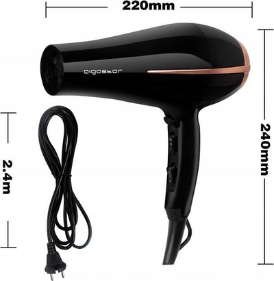 Фен за коса Aigostar Fighter, 2400W, јонски со дифузор, црн