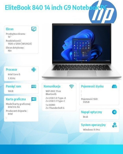 Laptop HP IE 840 G9, 14", Intel Core i5-1235U, 16GB RAM, 512GB SSD
