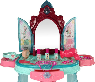 Tavolinë tualeti lodër LeanToys Beauty Set, me pasqyrë dhe drita, rozë e errët