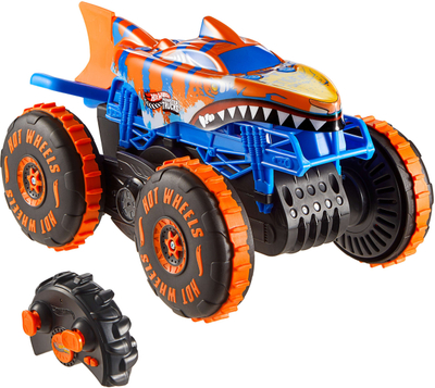 Makina me telekomandë Hot Wheels Monster Trucks Tiger Shark Climber RC, funksion ngjitës, për kalamaj