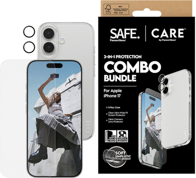 Paketë mbrojtëse SAFE by PanzerGlass 3 in 1, për iPhone 17, transparente