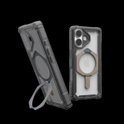 Maskë mbrojtëse UAG Plasma XTE MagSafe për iPhone 17, me këmbë mbajtëse, transparente gri titan
