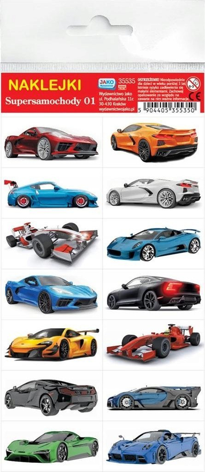 Налепници Wydawnictwo Jako Supercars, сет 14 парчиња, шарени