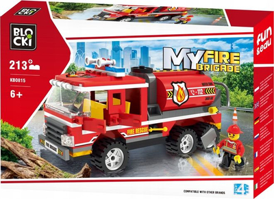 Играчка коцки Blocki MyFireBrigade Tanker Truck, 213 делови, противпожарен камион, црвен