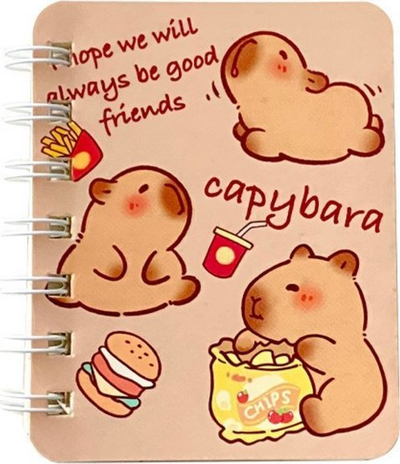 Set me 4 fletore A7 me vija, kapak me dizajn capybara, shumëngjyrësh