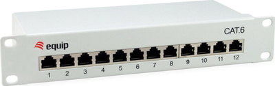 Patch panel Equip 12 porta, Cat.6, i mbrojtur, gri e çelët