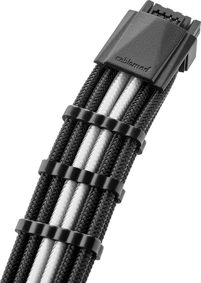 Kabllo zgjatëse PCIe CableMod Pro ModMesh 12VHPWR, 16-pin në 3x 8-pin, 45cm, bardh e zezë