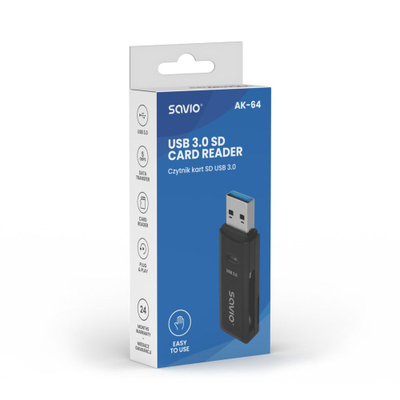 Читач на мемориски картички SAVIO AK-64, USB 3.0, црн