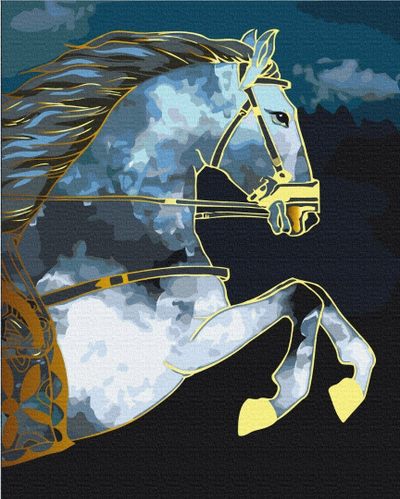 Сет слика по броеви Paint It Golden Horse, 40x50cm, платно со дрвена рамка